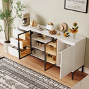 Buffet cabinet with storage, kitchen side panel storage room with doors and 3 drawers, pantry cabinet display rack, console, dining table manager furniture, living room dining room white