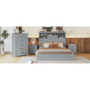 4-Pieces Bedroom Sets Queen Size Vintage Wooden Bed Frame with 2 Nightstands and 1 Dresser,Light Gray