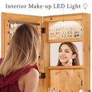 Jewelry Armoire Organizer With Full Length Mirror, Wall Mounted Lockable Cabinet With LED Light