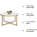 Round Coffee Table With Faux Marble Top Cross Leg Design