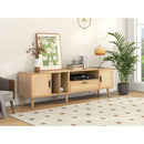 Rattan TV Stand with 2 Cabinets & 2 Open Shelves, Rattan-inspired Media Console Table for TVs up to 80", Entertainment Center with Solid Wood Legs, TV cabinet for Living room, Bedroom, Home Theatre