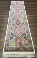 Turkish Silk Runner Rug 2.6 x 10, Dome Design, Hereke Runner, Bamboo Silk, New