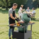 Outdoor Grill Table for Big Green Egg Style BBQ, Metal Grill Cart with 2 Folding Panels, Black Metal, 59.3 x 27.6 x 31 Inches
