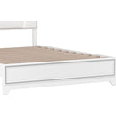 Queen Size PU Upholstered Bed, Headboard with LED Light Strips and Sparkling Shiny Decoration, No Box Spring Required, White