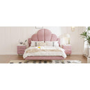 Queen Size Upholstered Bed Frame with Elegant Design, Modern Velvet Platform Bed with Petal Shape Headboard,Pink