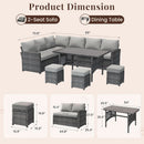 7 Piece Outdoor Patio Sectional Set All Weather Wicker Grey Cushions