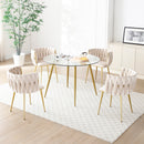 Modern Velvet Dining Chairs Set of 2, Upholstered Woven Dining Chair with Golden Metal Legs, Upholstered Dining Chairs for Dining Room, Kitchen, Vanity, Living Room
