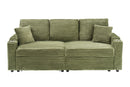 80-inch two-in-one folding sofa, foldable and hidden lying function, corduroy fabric, equipped with cup holder and pillow, easily adapts to the living room space, green