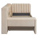 Twin Size Upholstered Daybed with Drawers, Shelves, Flip Cabinets & Side Table (Beige)