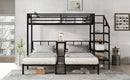 Twin over Twin & Twin Bunk Beds for 3, Twin XL over Twin & Twin Bunk Bed Metal Triple Bunk Bed with Desk & Shelves, Space Saving/Noise Reduction, Black