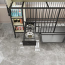 Large pet cage with storage rack, drawers with stainless steel food and water basin, made of iron frame and MDF material, sturdy, exquisite, and practical (black+beige)