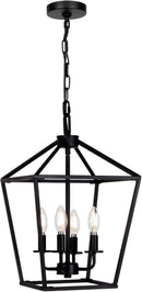 4 Light Black Lantern Chandelier With Adjustable Height