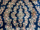 Antique Persian Kerman Rug 10x13, Navy Blue Floral Carpet, Fine 270 KPSI