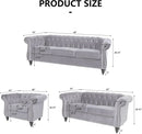 Three Piece Living Room Sofa Set Grey Velvet Chesterfield Sofa Club Chair Loveseat Nailhead Trim