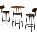 Three-piece round dining table, two-level small dining table with storage, bar table, two upholstered bar chairs with backrest, suitable for restaurants, cafes, bars.