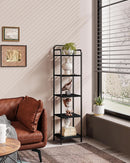 Black 5 Tier Narrow Bookcase Corner Shelf Organizer Industrial Design