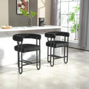 Bar Stools Set of 2, Modern Bar Stool with Back, Black Metal Frames, Upholstered Bar Stools for Kitchen Island, Pub, Club (Black Chenille)