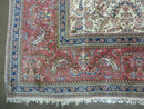 Persian Tabriz Rug 8x10, Antique Authentic Wool Oriental Carpet 8 x 10 ft, Bird Motifs Floral Boteh Paisleys, Cream Red Blue Vintage Handmade Rug