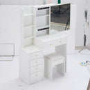 37' Middle Size Left Bedside Cabinet Vanity Table + Cushioned Stool, Extra Large Right sliding mirror, Multi Layer High Capacity Storage, Practical Fashionable Dresser, Suitable For Large Space