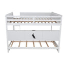 Queen Over Queen Bunk Bed with Built-in Storage Cabinets,Charging Station,Ladder,Safety Guardrails,Solid Pine Wood Bunk Bed,White