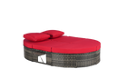 Outdoor Patio Round Daybed, Sun Bed with Adjustable Backrests and Foldable Cup Trays, Reclining Outdoor Lounger Wicker Rattan Patio Daybed with Cushions and Pillows for Backyard Poolside