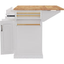 K&K 54inch Large Kitchen Island with Rubber Wood Drop Leaf, Embossed Texture Rolling Kitchen Cart on 4 Wheels with 4 Doors and 3 Drawers, Kitchen Island with Storage for Kitchen, Dining Room,White
