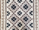Semi Antique South American Blanket 4x8, Wool Hand-Woven Flatweave Kilim Rug, Handmade Antique Vintage Runner, Ivory & Blue, Diamond Panel