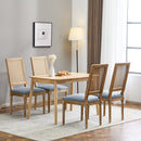 French Country Dining Chairs Set of 4 - Elegant Cane Backrest & Upholstered Seats - Rustic Weathered Finish - Solid Rubberwood Frame