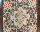 Needlepoint Runner Rug 2.8 x 9.8, Brown and Beige, Handwoven Handmade Floral French European Design, Vintage Flatweave 10ft Wool Runner Rug