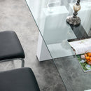 Glass Dining Table Large Modern Minimalist Rectangular for 6-8 with 0.4' Tempered Glass Tabletop and white MDF Trapezoid Bracket,For Kitchen Dining Living Meeting Room Banquet Hall F-1550