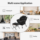 Black Velvet Folding Ottoman Lounge Chair With Footrest