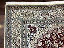Persian Nain Rug 8x11, Wool and Silk Highlights, Burgundy & Ivory