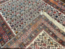 Antique Caucasian Rug 4x5, Hand Knotted Handmade Shirvan Oriental Carpet, Ivory Red Rug Allover Pattern, Rare Wool Rug, Tribal Geometric Rug