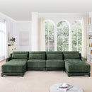 Elegant Four-Seater Sofa with Movable Ottoman, Lumbar Pillow, Green Chenille Fabric, Solid Wood Frame