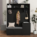 ON-TREND Elegant Design Hall Tree with Comfort and Storage Solutions, Functional Hallway Shoe Cabinet with Bench&Cushion, Modern Coat Rack with Hooks for Entryways, Black (OLD SKU: SD000026AAB)
