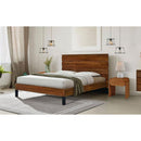Mid-Century Modern Solid Wood Bed Frame King Size Platform Bed with Six-Piece Headboard Design, No Box Spring Needed, Brown