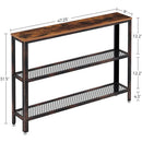 Rustic Console Table 47.25 Inch Long With Mesh Shelves