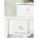 White Wood Makeup Vanity Set With Beige Upholstered Stool