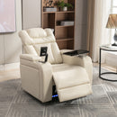 Home Theater Recliner with 270 Degree Swivel, PU Leather, Power Recliner with Tray Table, Phone Holder, Cup Holder, USB Port, White