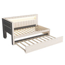 Upholstered Twin Size Platform Bed with USB Ports and LED Belt, With Trundle, White