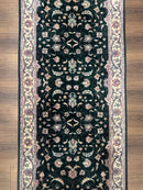 Pak Persian Runner Rug 2.6 x 10, Dark Green and Beige, Floral Allover