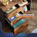 Rustic Brown 3 Drawer Mobile File Cabinet With Open Shelves Printer Stand For Home Office
