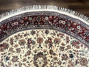 Round Sino Persian Rug 8x8, Wool and Silk, Floral Medallion, Ivory Dark Red