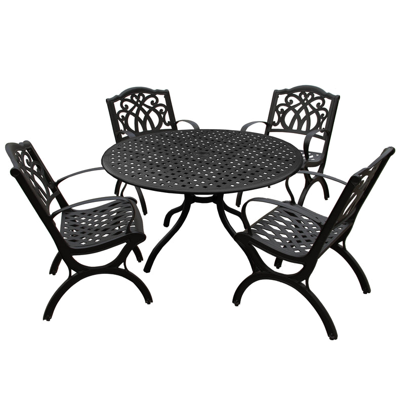 Outdoor Aluminum 5pc Round Black Patio Dining Set with Four Chairs