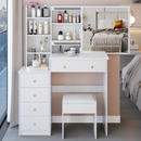 37' Middle Size Left Bedside Cabinet Vanity Table + Cushioned Stool, Extra Large Right sliding mirror, Multi Layer High Capacity Storage, Practical Fashionable Dresser, Suitable For Large Space