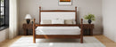 Mid-Century Modern Queen Size Solid Pine Wood Platform Bed with Upholstered Headboard in Boucle, No Box Spring Needed, Brown