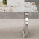 Table and chair set.63*31.4 Inch Pandora Patterned Sintered Stone Dining Table Set - 4 Black PU Chairs With Silver Metal Legs.Modern Light Luxury.Perfect For Dinner Room,Meeting Room,Kitchen,etc.