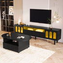 Cream Style TV Stand and Coffee Table Set of 2, LED Light Strip TV Stand for TVs Up to 80", Cloud Top Coffee Table with 2 Brake Wheels for Living Room, Black