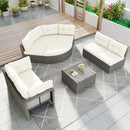 Patio Furniture Set Outdoor Daybed Rattan Sectional with Cushions and Center Table, Beige, Iron & Rattan, Multiple Sizes
