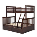 Espresso Wooden Twin Over Full Bunk Bed with Storage Drawers, Ladder, and Safety Guard Rails